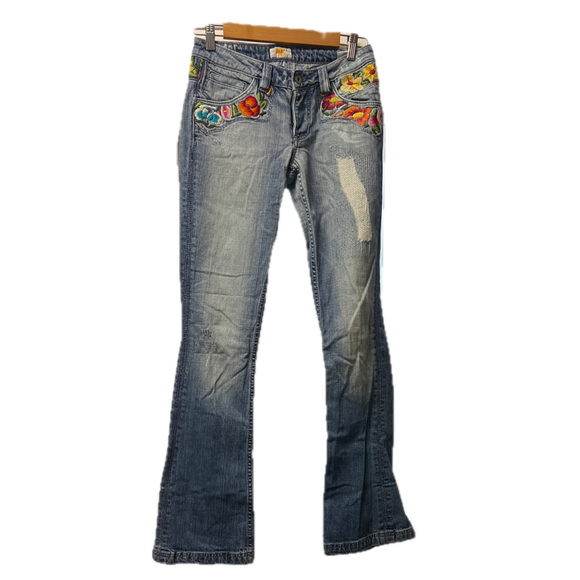 Antik Denim Monroe Bootcut Flared Jeans Size 26 Embroidered Rare Floral Fall Fit - Picture 1 of 7